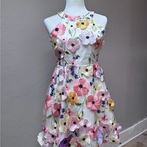 Rare Editions Big Girl Halter Neck White Floral Embroidered-Appliquéd Dress